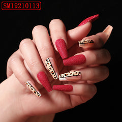 Red Jump Color Leopard Print Ballet False Nails Shopping111