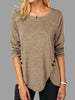 Image of Spring And Summer Hot Style Irregular Button Hem Long Sleeve Round Neck T-shirt Shopping