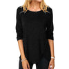 Image of Spring And Summer Hot Style Irregular Button Hem Long Sleeve Round Neck T-shirt Shopping