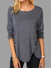 Image of Spring And Summer Hot Style Irregular Button Hem Long Sleeve Round Neck T-shirt Shopping