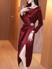 Image of Satin Dress Female Red Dress Long Skirt Shopping