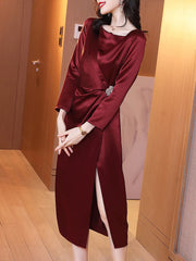 Satin Dress Female Red Dress Long Skirt