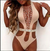 Image of Sexy Women One Piece Swimwear Beachsets Lace Up Mesh Patchwork Monokini Bathings High Waist Thong Bathing Bodysuits Sets Shopping