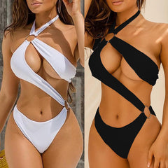 New Sexy One-piece Three-color Hollow Metal Ring Strap Bikini Swimsuit Shopping