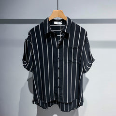 Men's Loose Comfortable Striped Short-sleeved Shirt Shopping