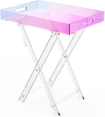 Acrylic Iridescent Coffee Table, Folding Tray End Table, Modern Chic Accent Desk-Living Room,Bedroom And Bar Serving20x14 Inch,24 Inch High Shopping