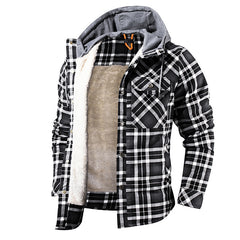 Men Warm Jacket Fleece Lining Lumberjack Plaid Hooded Jackets Snap Button Shopping