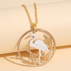 Stylish Round Red-crowned Crane Necklace Shopping