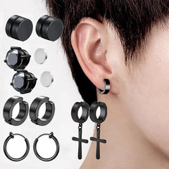 Stainless Steel Studs No Pierced Earring Ear Clip Magnet Cross Suit Shopping