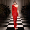 Image of Elegant High-end Dress Rose Red Sequined Evening Dress Female New Year Battle Gown Host Shopping