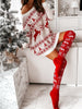 Image of Women Long Socks Christmas Women Knitted Cotton Woolen Stocking Warm Thigh High Over The Knee Cute Deer Printing Socks Twist Cable Crochet Shopping