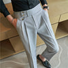 Image of Mid-High Waist Casual Suit Pants Slim Fit Straight-leg Edged Italian Men Shopping