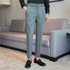 Image of Fall Winter Men's Belt Design Slim-fit Textured Youth Suit Pants Shopping