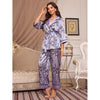 Image of Women's Silk-like Cardigan Lace-up Nightgown Pajama Pants Home Wear Suit Shopping