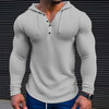 Image of Men's Waffle Button Hoodie T-shirt Top Vacation Long Sleeve Casual Fashion Shopping