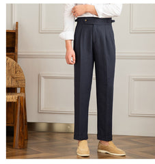 Men's Summer High Waist Straight Cotton And Linen Casual Pants