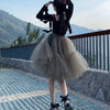 Image of Black Tulle-Layered High-Waist A-Line Skirt, Women's Tutu Skirt Mesh Splicing Skirt Multi-layer Cake A-line Pleated Skirt Fairy Skirt Shopping