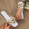 Image of Plus Size Women's Slippers Outdoor All-matching Studded Square Toe Flat Bottom Sandals Shopping