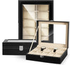 Image of Watch Display Grid Box Lockable Case Faux Leather Jewellry Storage Organiser Shopping