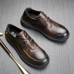 Men's Shoes Leather Round Head Breathable Retro British Casual Leather Shoes Shopping