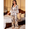 Image of Women's Silk-like Cardigan Lace-up Nightgown Pajama Pants Home Wear Suit Shopping