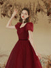 Image of Solid Color Toast Clothing Wine Red Puff Sleeves Shopping