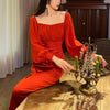 Image of Women's Bubble Sleeve Red Dress Shopping