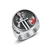 Image of Titanium Steel Templar Templar Samurai Inscription Red Epoxy Cross Men's Ring Shopping