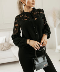 Autumn And Winter New Women's Solid Color Lace Stitching Shirt