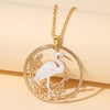 Image of Stylish Round Red-crowned Crane Necklace Shopping