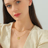 Image of Blade Chain Double Layer Twin Rose Brass Gold Plated Short Necklace Shopping