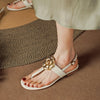 Image of Sheepskin Preppy Style Flip-toe Flat With Flower Open Toe Women's Sandals Shopping