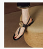 Image of Sheepskin Preppy Style Flip-toe Flat With Flower Open Toe Women's Sandals Shopping