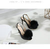 Image of Gentle Hairy Ball Satin Fish Mouth Women's High-heeled Sandal Shopping