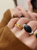 Image of French Retro Black Agate High-grade Metal Ring Women's Light Luxury Fashionable Twin Ring Shopping