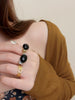 Image of French Retro Black Agate High-grade Metal Ring Women's Light Luxury Fashionable Twin Ring Shopping