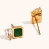 Image of Square Green Zirconium Transparent Water Drop Stitching Earrings Shopping