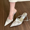 Image of Women's Closed-toe Pointed Toe Silver Satin Sandals Shopping