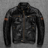 Image of First Layer Cowhide Leather Coat Men's Stand Collar Motorcycle Cycling Clothing Shopping