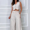 Image of Fashion V-neck Striped High Waist Wide Leg Pants Shopping