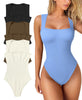 Image of Thread Square Neck Jumpsuit Sleeveless Slim Fit Tank Top Summer Shapewear Shopping