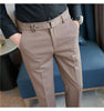 Image of Fall Winter Men's Belt Design Slim-fit Textured Youth Suit Pants Shopping