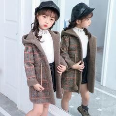 new foreign gas plus velvet jacket thick medium and large children Korean version of the coat woolen coat Shopping