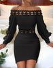 Image of Lace Long Sleeve Narrow Waist Dress Women's Clothing Shopping