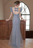 Image of Blue Host Dress With Beaded Shoulders Shopping