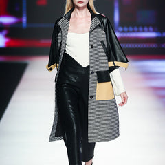 Image of PU leather wide-sleeved single-breasted design coat