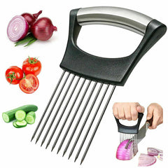 Food Slice Assistant - Stainless Steel Onion Holder Slicer Tomato Cutter NonSlip Shopping