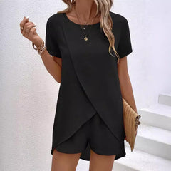 Solid Color Women's Suit Irregular Top Shorts Shopping