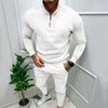 Image of Men's Casual Fleece-lined Solid Color Top And Trousers Suit Shopping