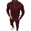 Image of Men's Casual Fleece-lined Solid Color Top And Trousers Suit Shopping